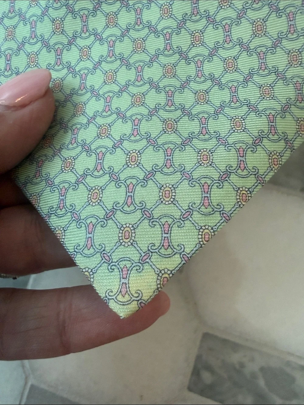 Men's Mint Green Patterned Silk Tie